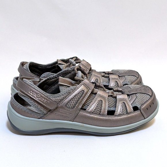 Orthofeet Verona Pewter Metallic Elastic Strap Sandals Women's Sz 10 Extra Wide - Picture 3 of 6